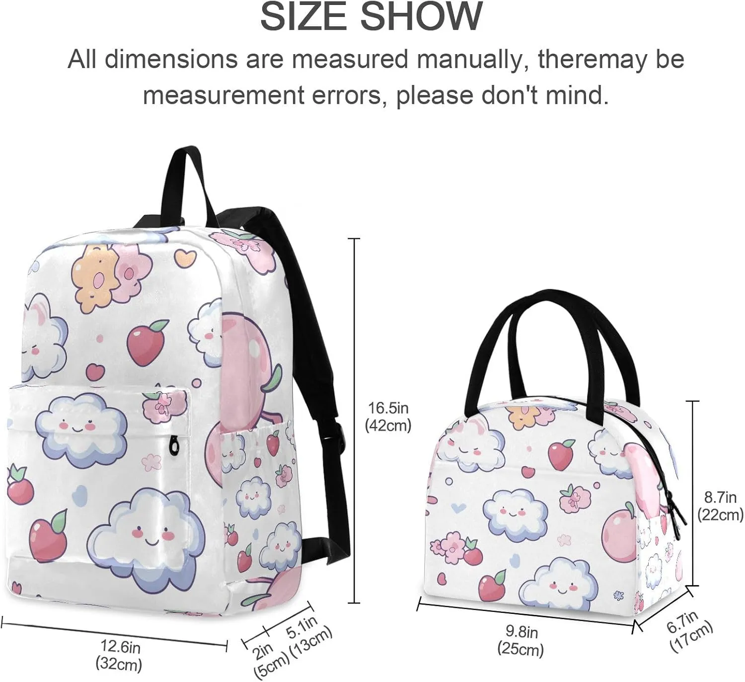Kawaii Pastel Cloud School Bags Cooler Bags Insulated Water Proof, Travel Backpack for Kids