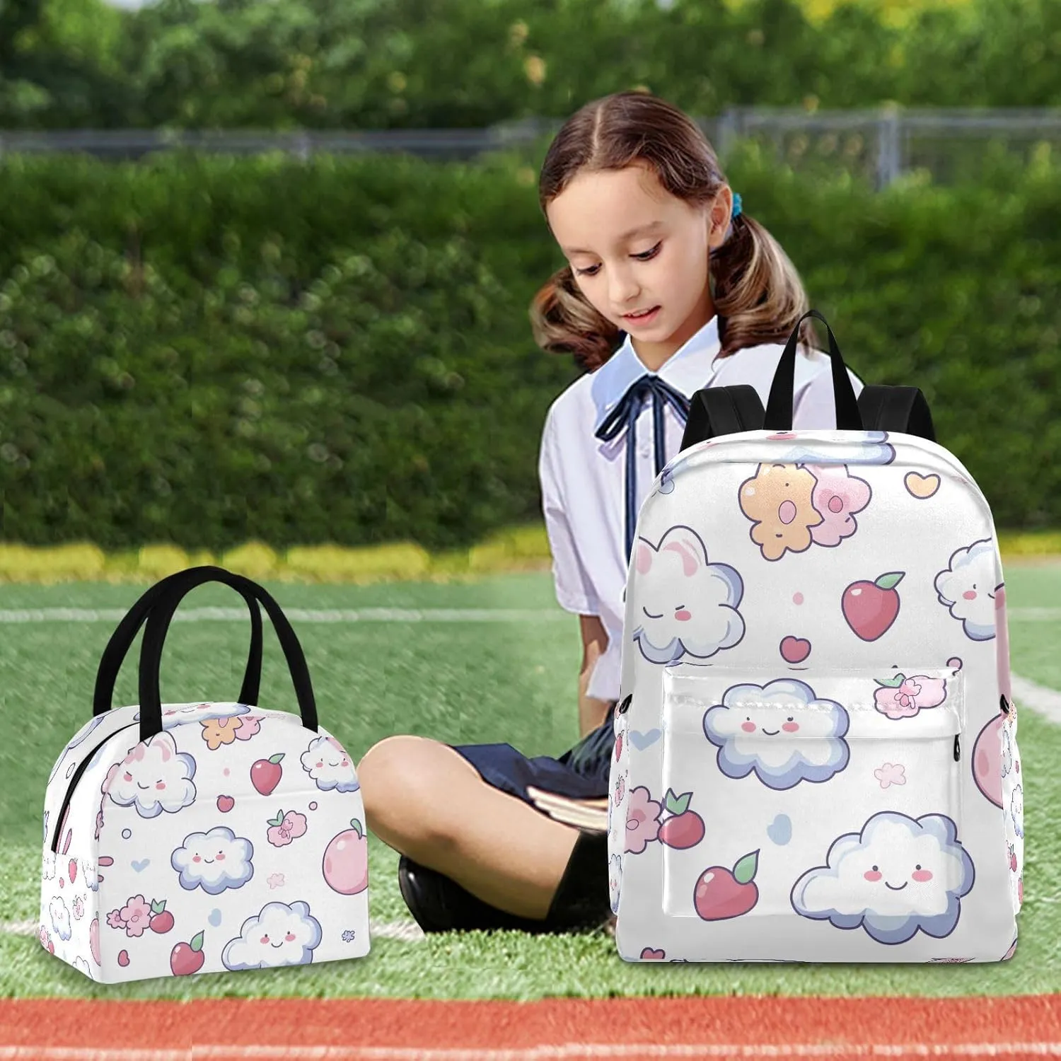 Kawaii Pastel Cloud School Bags Cooler Bags Insulated Water Proof, Travel Backpack for Kids