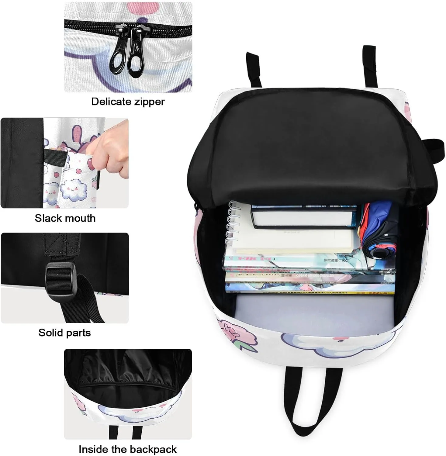 Kawaii Pastel Cloud School Bags Cooler Bags Insulated Water Proof, Travel Backpack for Kids