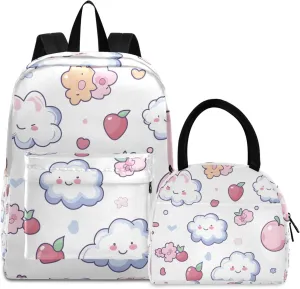 Kawaii Pastel Cloud School Bags Cooler Bags Insulated Water Proof, Travel Backpack for Kids