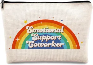 kdqua Emotional Support Coworker Makeup Bag, Coworker Leaving Gifts Work Gifts for Coworker, Coworker Thank You Gifts Employee Appreciation Gift Linen Cosmetic Bag Zipper Travel Toiletry Bag