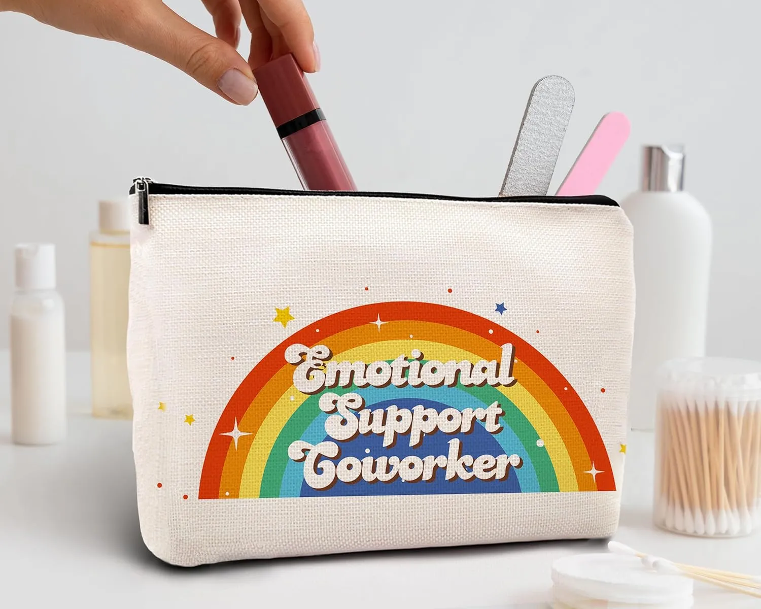 kdqua Emotional Support Coworker Makeup Bag, Coworker Leaving Gifts Work Gifts for Coworker, Coworker Thank You Gifts Employee Appreciation Gift Linen Cosmetic Bag Zipper Travel Toiletry Bag