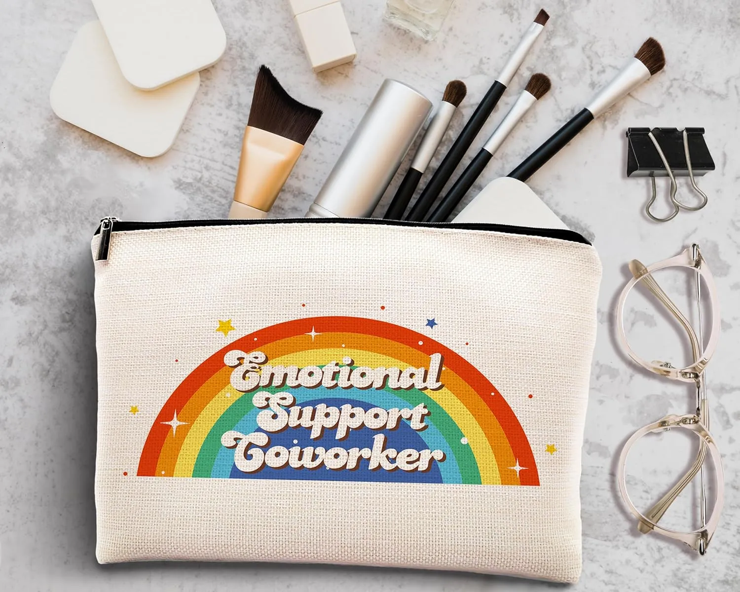 kdqua Emotional Support Coworker Makeup Bag, Coworker Leaving Gifts Work Gifts for Coworker, Coworker Thank You Gifts Employee Appreciation Gift Linen Cosmetic Bag Zipper Travel Toiletry Bag