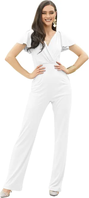 KOH KOH Womens Long Pant Suit Sleeveless V-Neck Classy Jumpsuit Romper Outfit