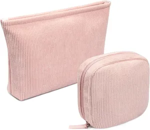 KOTORA 2 Pcs Corduroy Makeup Bag for Purse,Preppy Makeup Bags Travel Accessories,Small Makeup Bag with Zipper Makeup Bag Organizer Preppy Stuff,Coin Purse Essetnals Organizer Gifts for Women