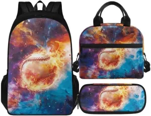Kuiaobaty Baseball 17 Inches Book Bag for Kids Stylish School Bag with Lunch Bag Large Capacity Backpack Set with Pencil Bag Lightweight Lapatop Backpack Gift for Back to School
