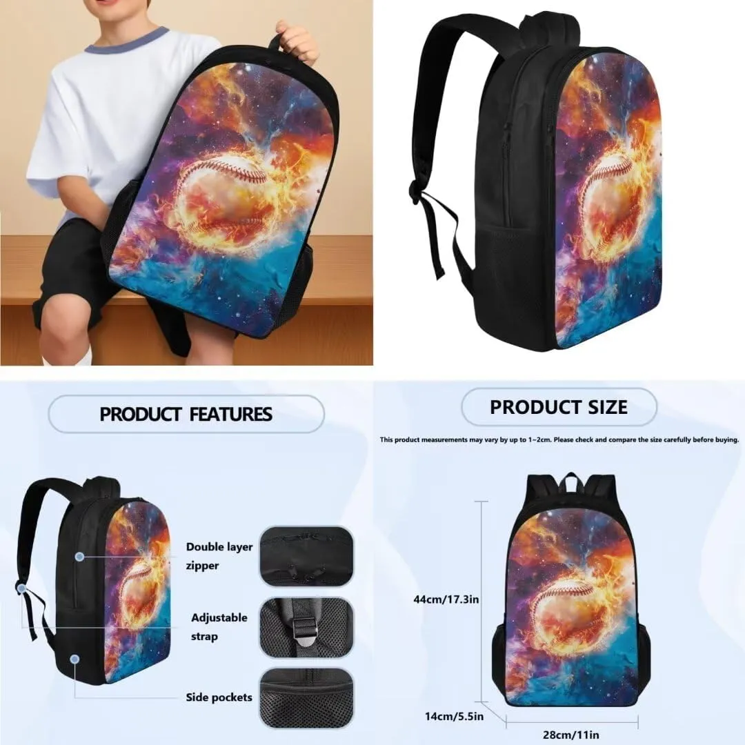 Kuiaobaty Baseball 17 Inches Book Bag for Kids Stylish School Bag with Lunch Bag Large Capacity Backpack Set with Pencil Bag Lightweight Lapatop Backpack Gift for Back to School