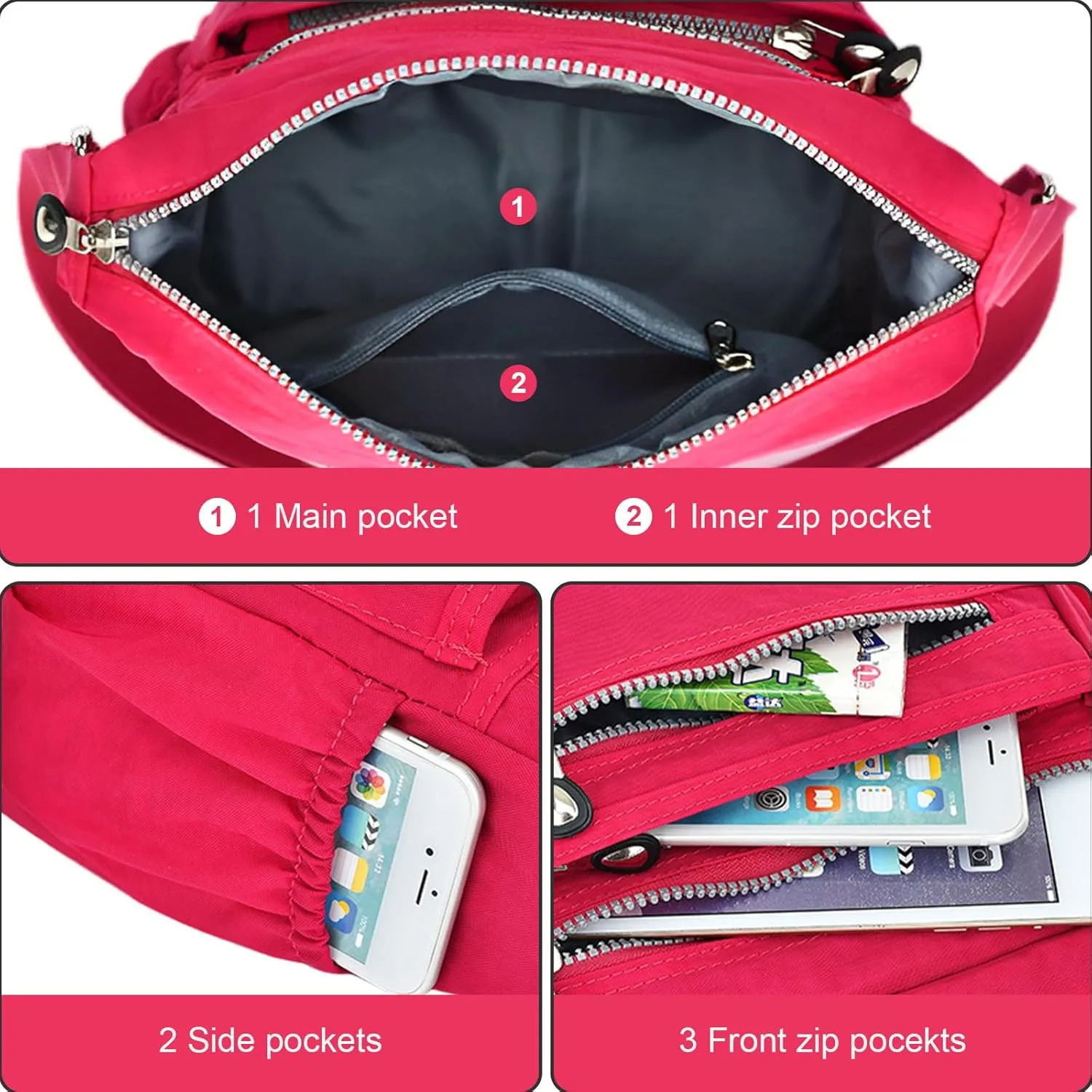 KXF Women's Waterproof Nylon Casual Crossbody Shoulder Messenger Bag Travel Purse Handbag with Multi Pocket