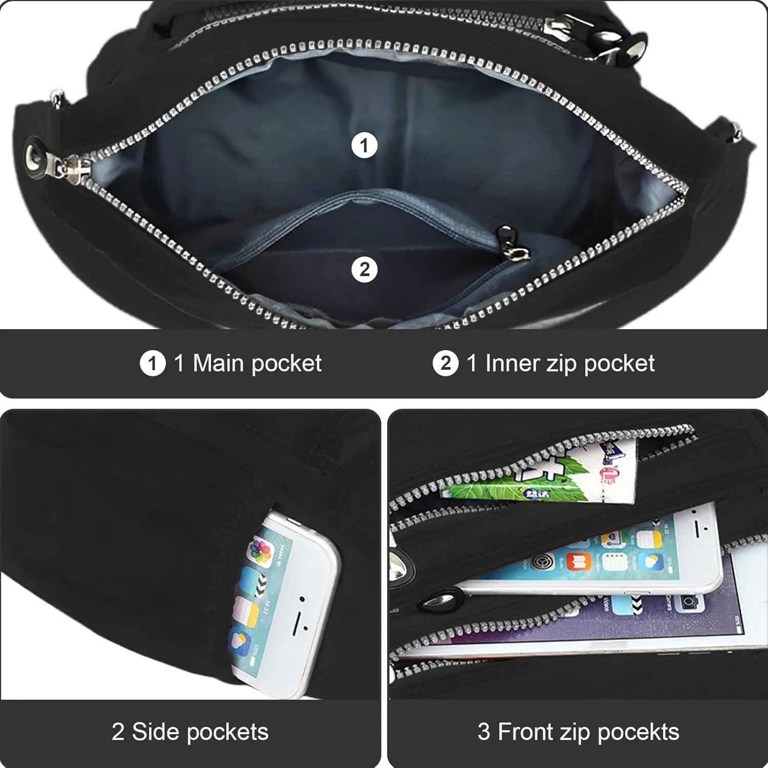 KXF Women's Waterproof Nylon Casual Crossbody Shoulder Messenger Bag Travel Purse Handbag with Multi Pocket