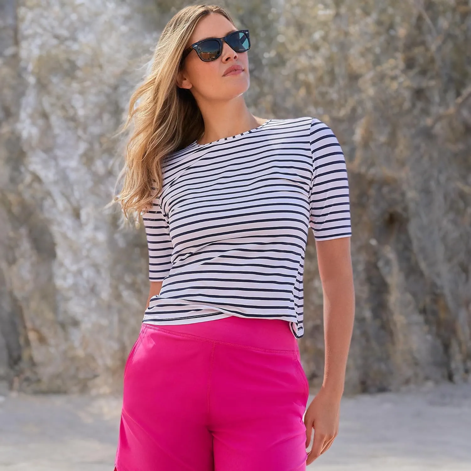 Lands' End Women's Elbow Sleeve Relaxed UPF 50 Rash Guard