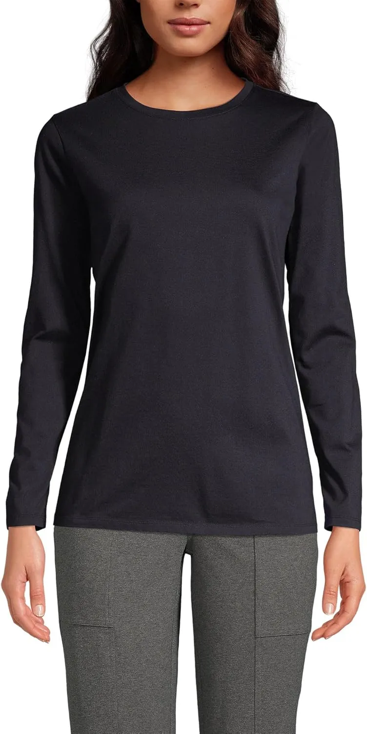 Lands' End Women's Relaxed American-Grown Supima Cotton Long Sleeve Crew Neck T-Shirt