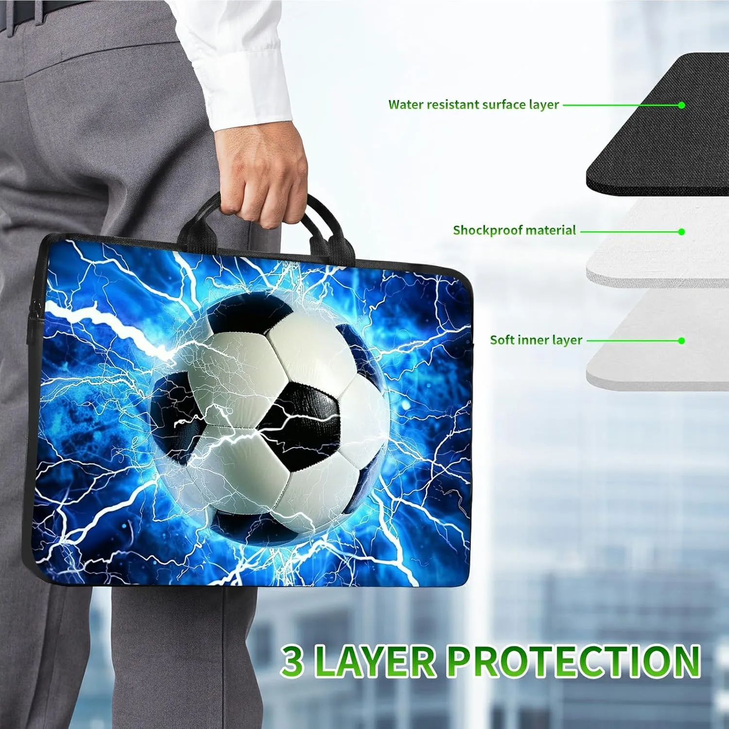 Laptop Shoulder Bag Sleeve Case, Large Capacity Waterproof PU Leather Computer Handbag
