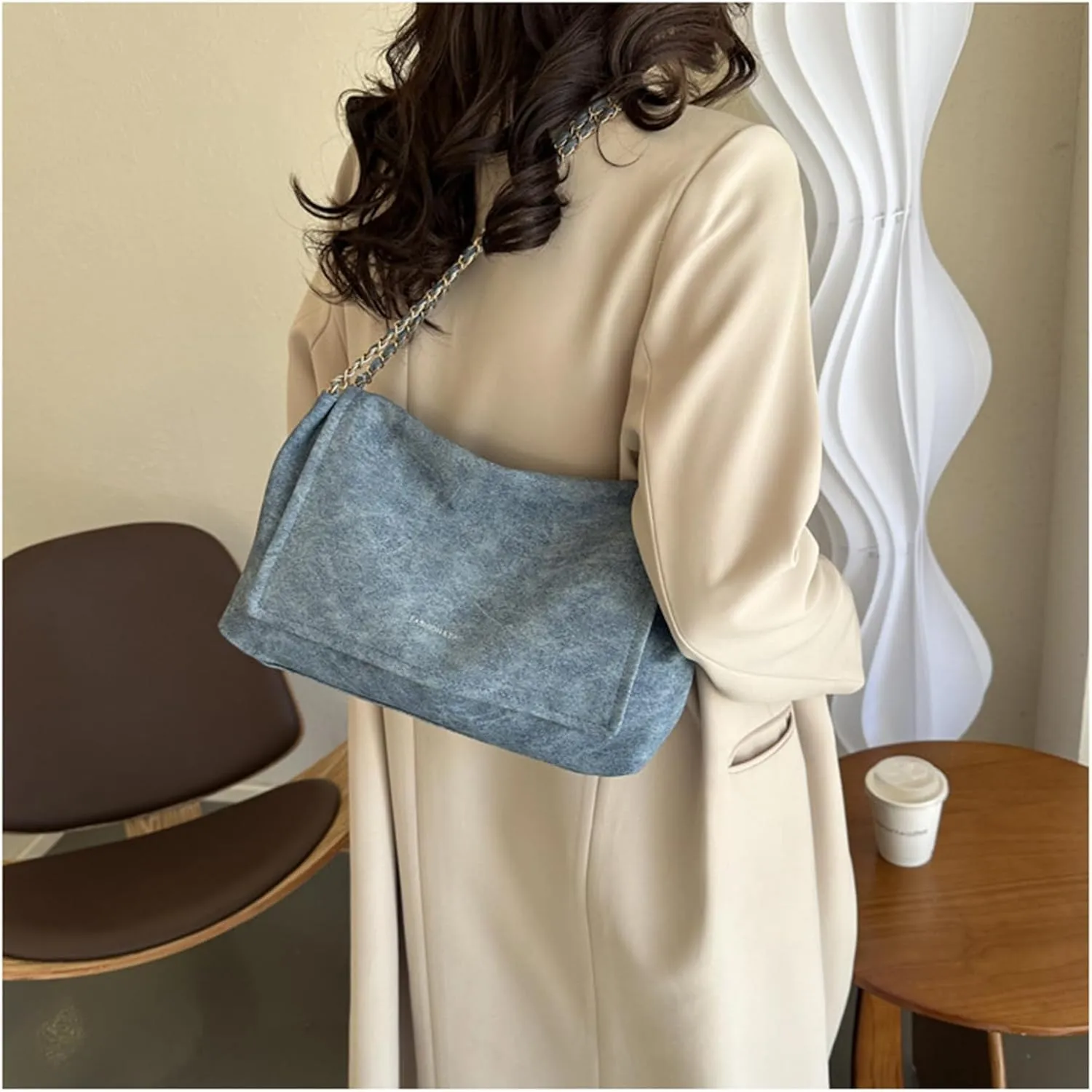Large Chain Bag Tote Bag for Women PU Leather Shoulder Bags Hobo Bags Purse and Handbags with Chain Strap (D)