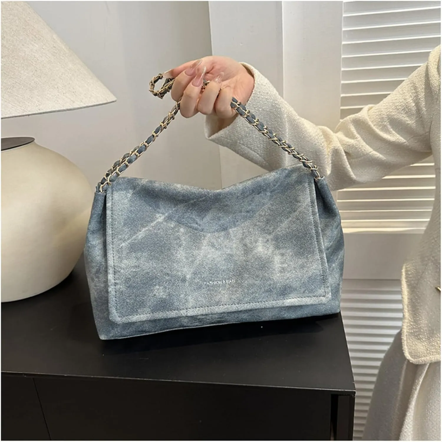 Large Chain Bag Tote Bag for Women PU Leather Shoulder Bags Hobo Bags Purse and Handbags with Chain Strap (D)
