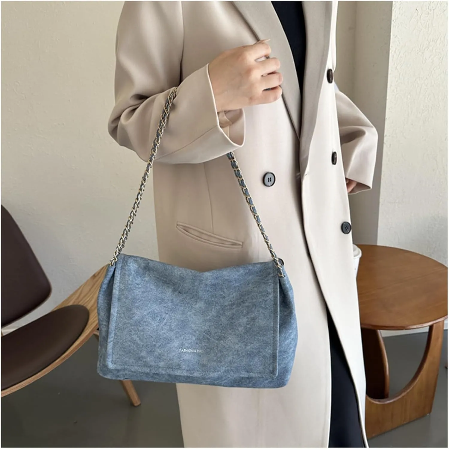 Large Chain Bag Tote Bag for Women PU Leather Shoulder Bags Hobo Bags Purse and Handbags with Chain Strap (D)