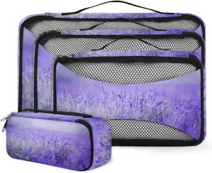 Lavender Field 4 Piece Packing Travel Organizer Cubes Set Mesh Fabric Ventilate Design Lightweight Travel Accessories 4 Sizes (Extra Large, Large, Medium, Small)