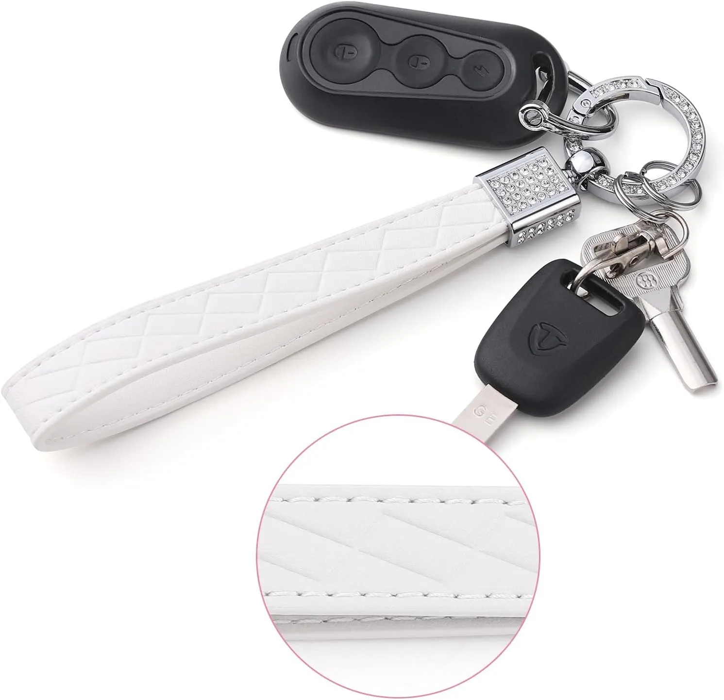 Leather Wristlet Keychain for Women, Keychain Wristlet Car Key Chain with 2 Key Ring and Anti-Lost D Ring