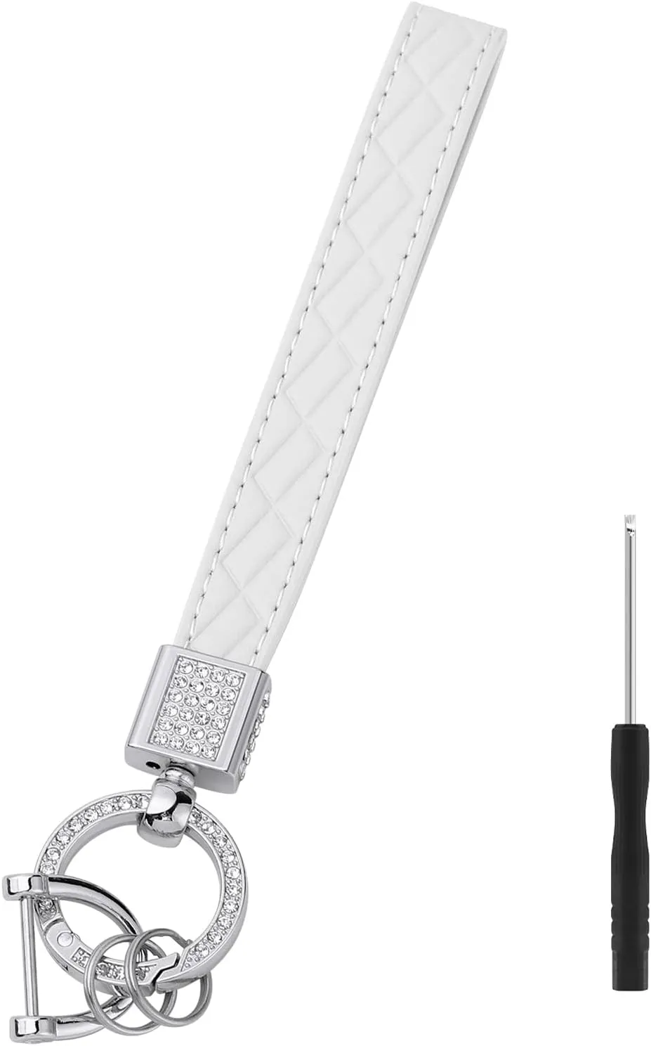 Leather Wristlet Keychain for Women, Keychain Wristlet Car Key Chain with 2 Key Ring and Anti-Lost D Ring