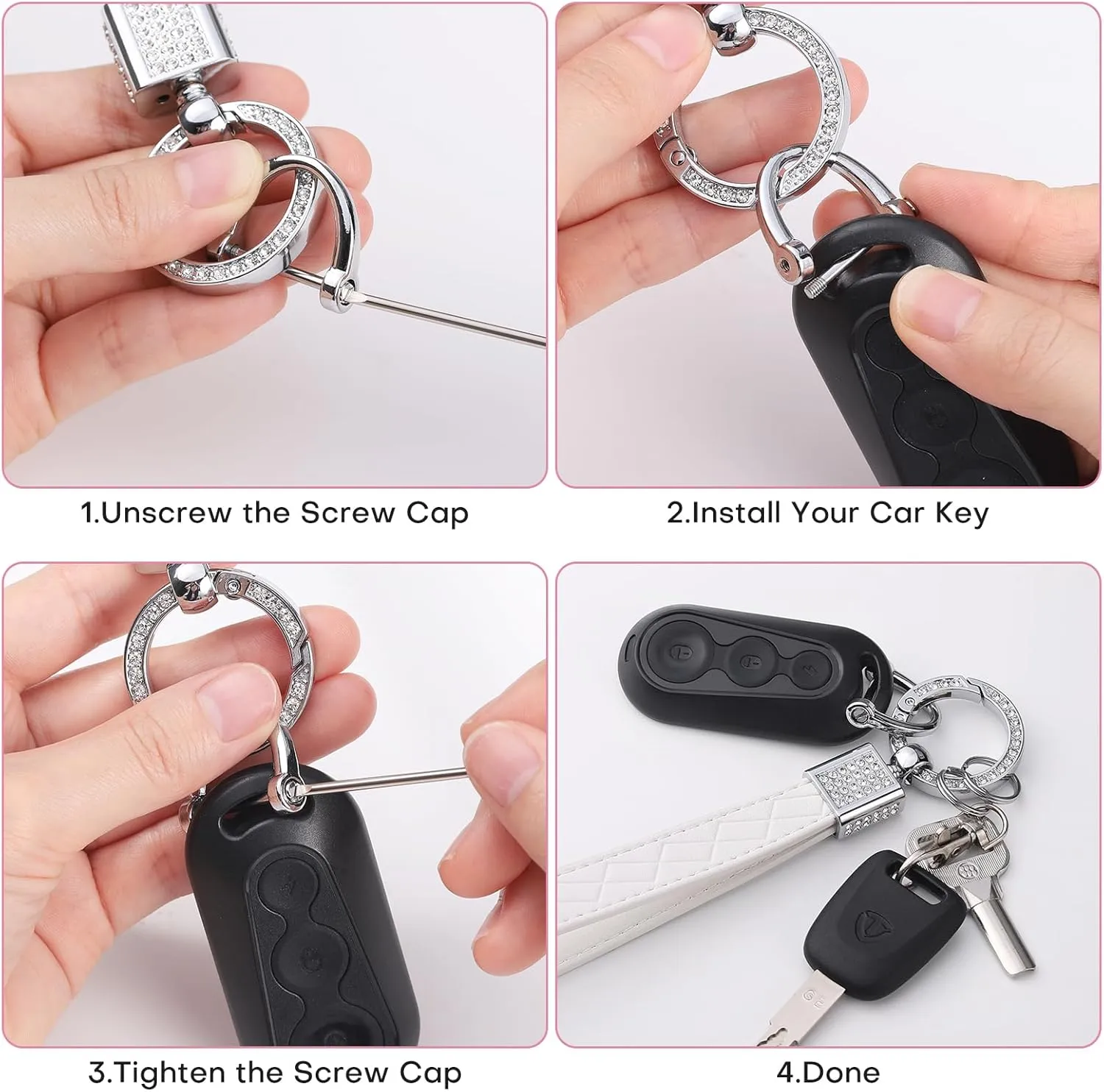 Leather Wristlet Keychain for Women, Keychain Wristlet Car Key Chain with 2 Key Ring and Anti-Lost D Ring