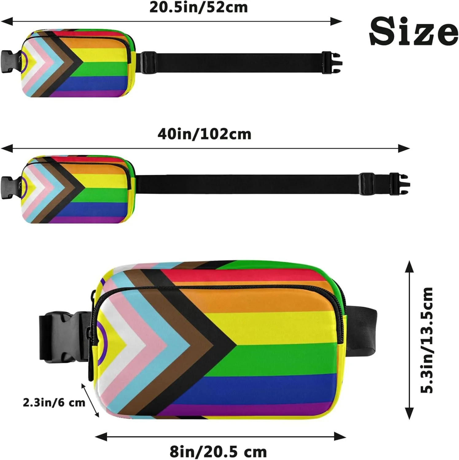 LGBT Pride Flag Rainbow Fanny Packs for Women Colorful Large Hip Belt Bag Waterproof Waist Bag for Women