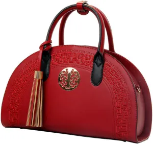 LIFKOME Handbag for Women Vintage Chinese Pattern Tote Bag with Tassel Large Capacity Stylish for Everyday