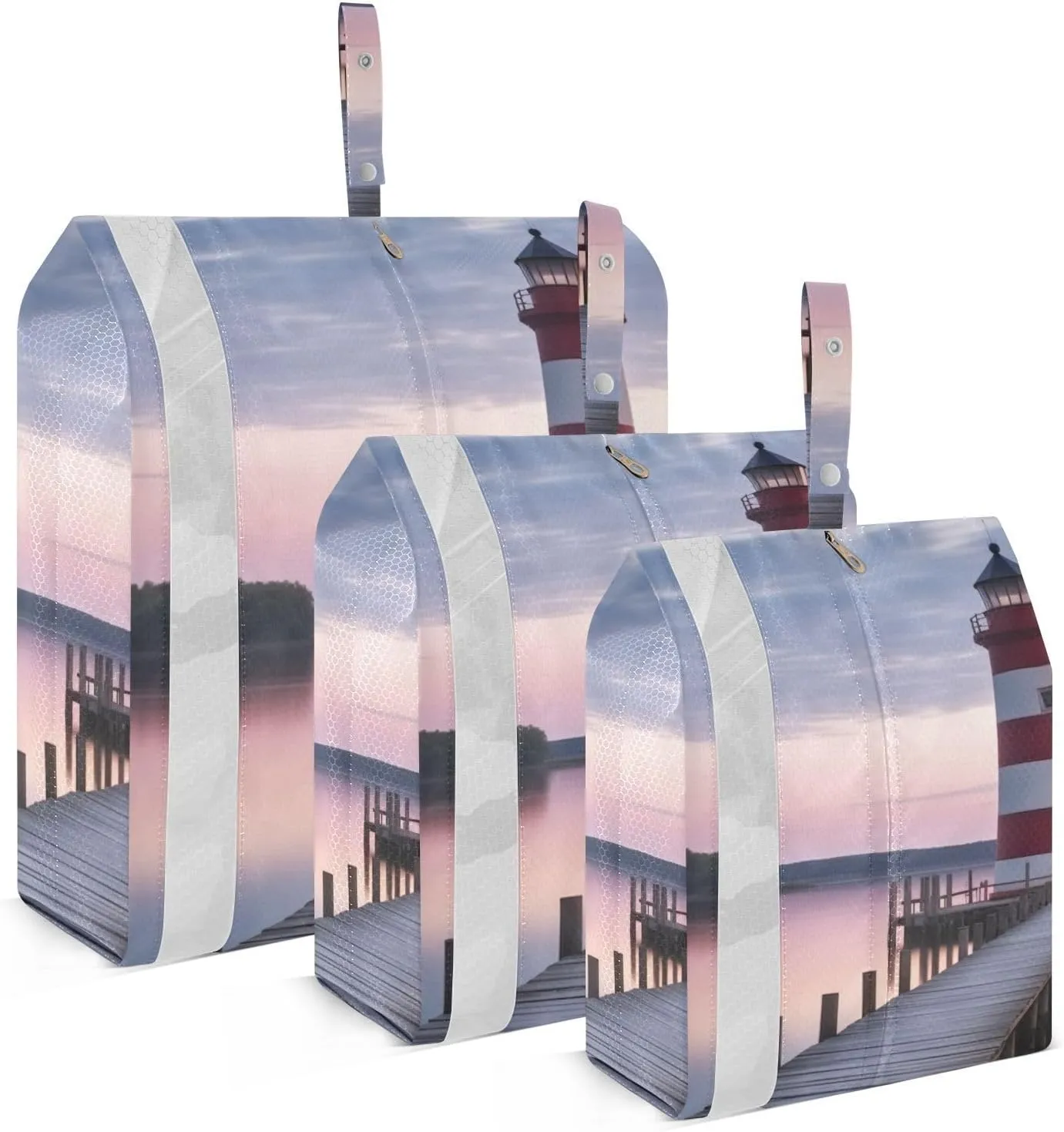 Lighthouse Landscape Packing Cubes Set of 3, Lightweight Travel Luggage Organizers Foldable Bags for Easy Packing and Organization