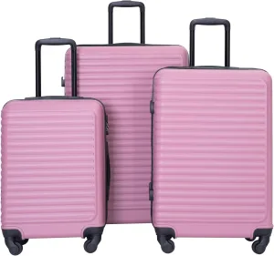 Lightweight 3-Piece ABS Luggage Set with Spinner Wheels and Adjustable Handle, Carry-On & Check-In Sizes, Pink
