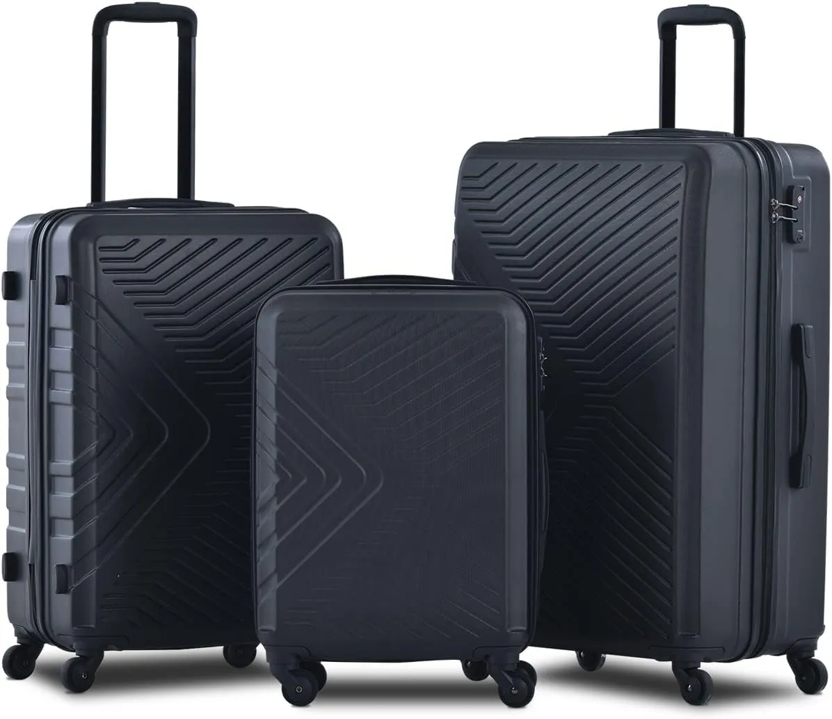Lightweight 3 Piece Luggage Set for Stress-Free Travel, Hard-Shell Design, Spacious with Spinner Wheels, Black (20/24/28 inches)