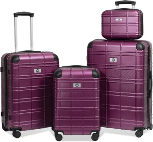 Lightweight and Durable 4-Piece Luggage Set with 360-Degree Spinner Wheels, TSA Locks, and Stylish Design, Purple