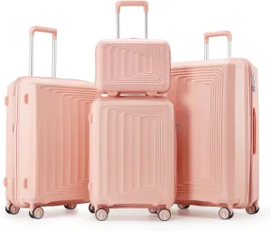 Lightweight Travel with 4 Piece Luggage Set, Hard Shell Expandable Suitcases with Spinner Wheels, Pink