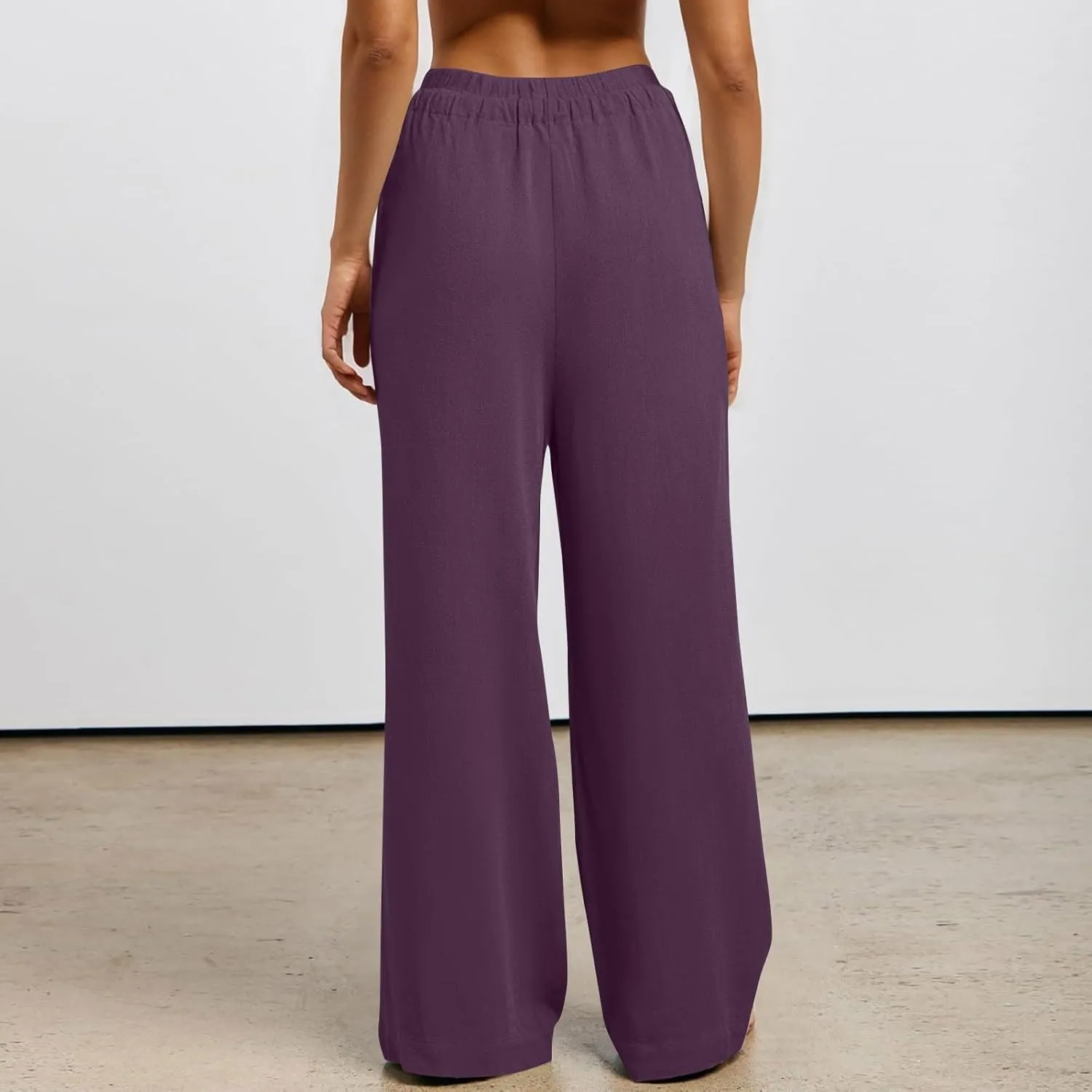 Linen Drawstring Pants Women Beach Vacation Outfits 2025 Solid Resort Pants with Pockets Spring Lightweight Flowy Sweatpants