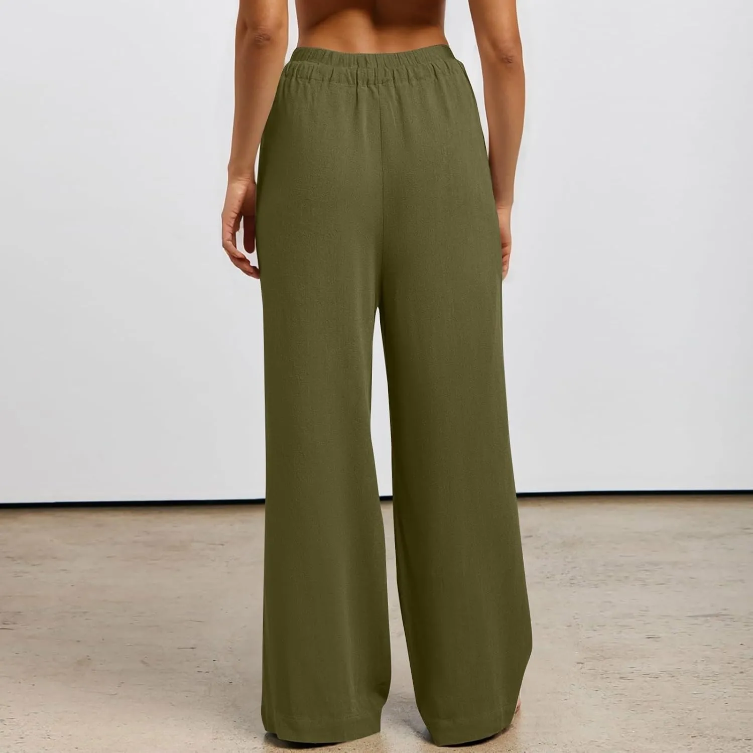 Linen Drawstring Pants Women Beach Vacation Outfits 2025 Solid Resort Pants with Pockets Spring Lightweight Flowy Sweatpants