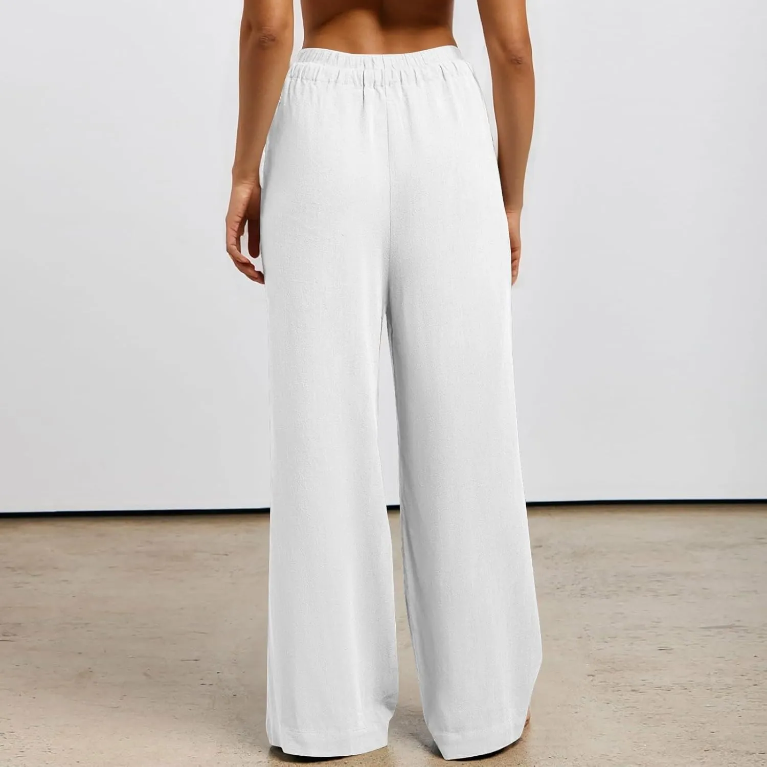 Linen Drawstring Pants Women Beach Vacation Outfits 2025 Solid Resort Pants with Pockets Spring Lightweight Flowy Sweatpants