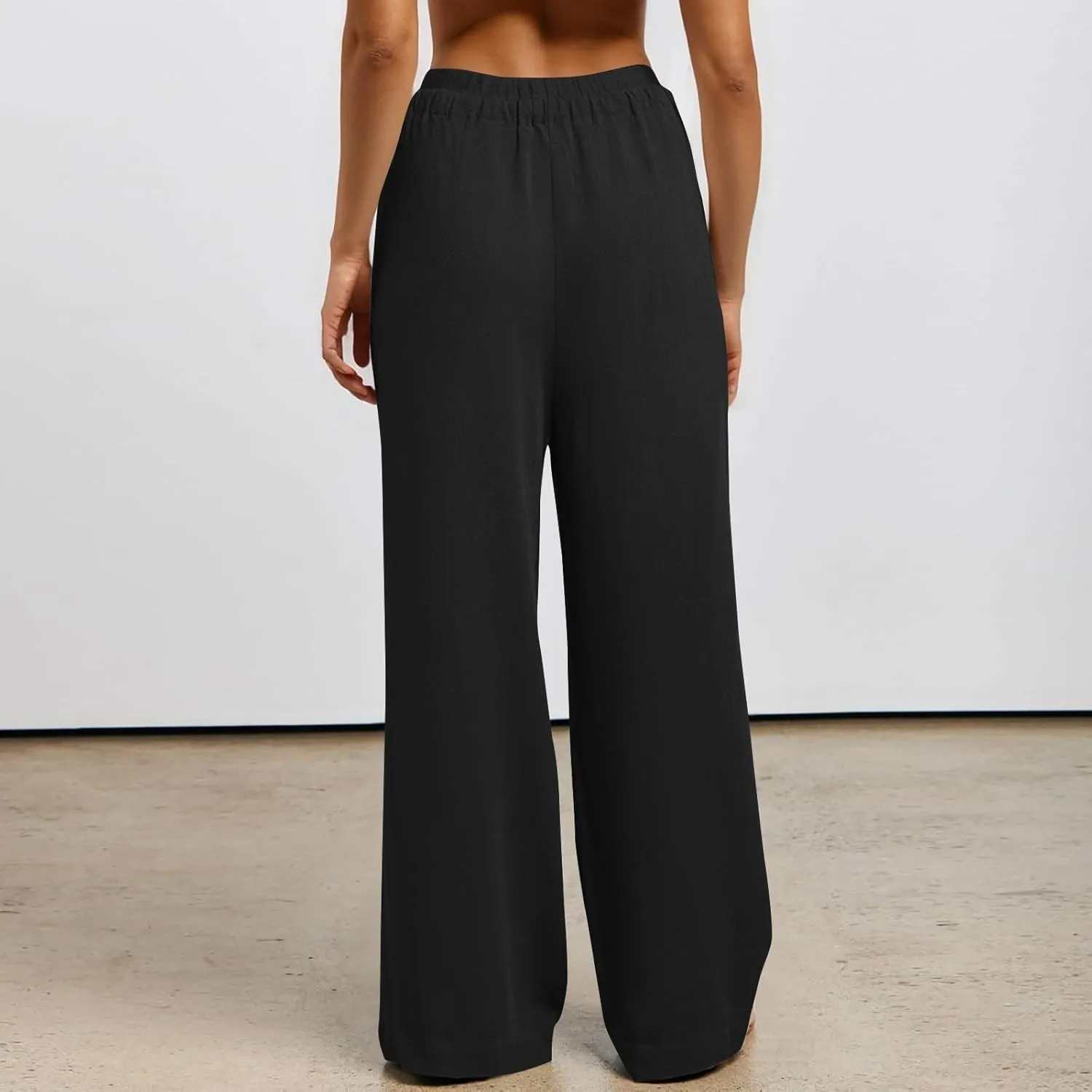 Linen Drawstring Pants Women Beach Vacation Outfits 2025 Solid Resort Pants with Pockets Spring Lightweight Flowy Sweatpants