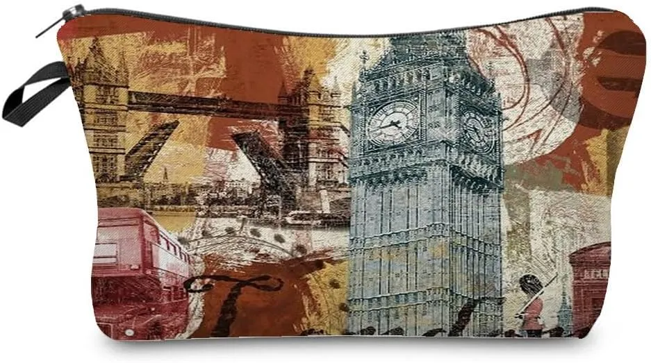 London Big Ben Makeup Bag Cute Small Makeup Organizer Zipper Pouch Birthday Travel Gift Vintage Big Ben Cosmetic Bag for Women Friends Sisters