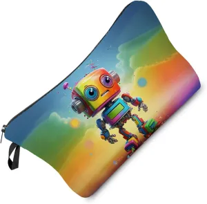 Lovely Robot Makeup Bag Pop Art Style Robot Print Small Toiletry Organizer Zipper Pouch Colorful Little Robot Pattern Cosmetic Bag Present for Robot Lovers Women Friends