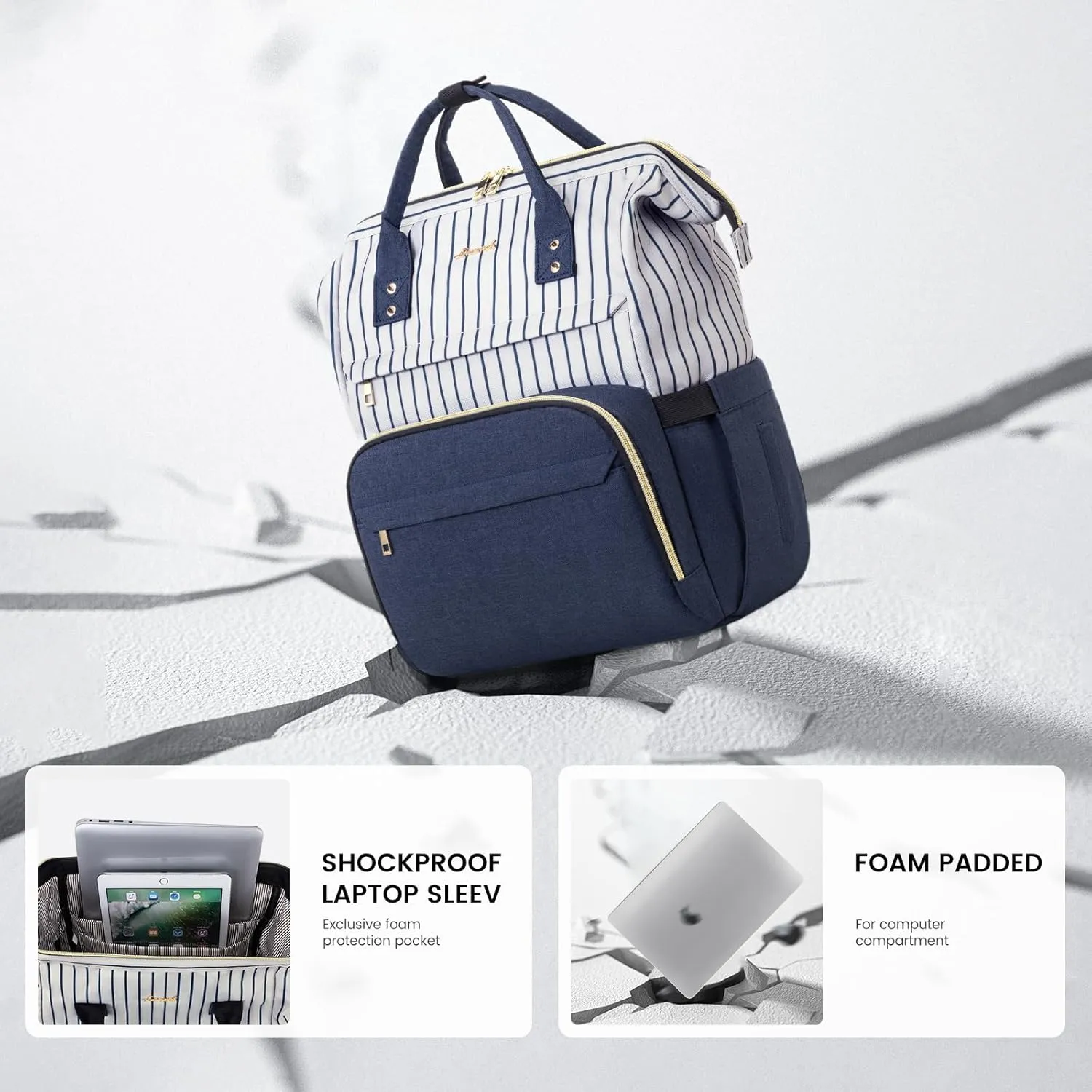 LOVEVOOK Laptop Backpack for Women Work Laptop Bag Stylish Teacher Backpack Business Computer Bags College Laptop Rucksack, Stripe-Navy