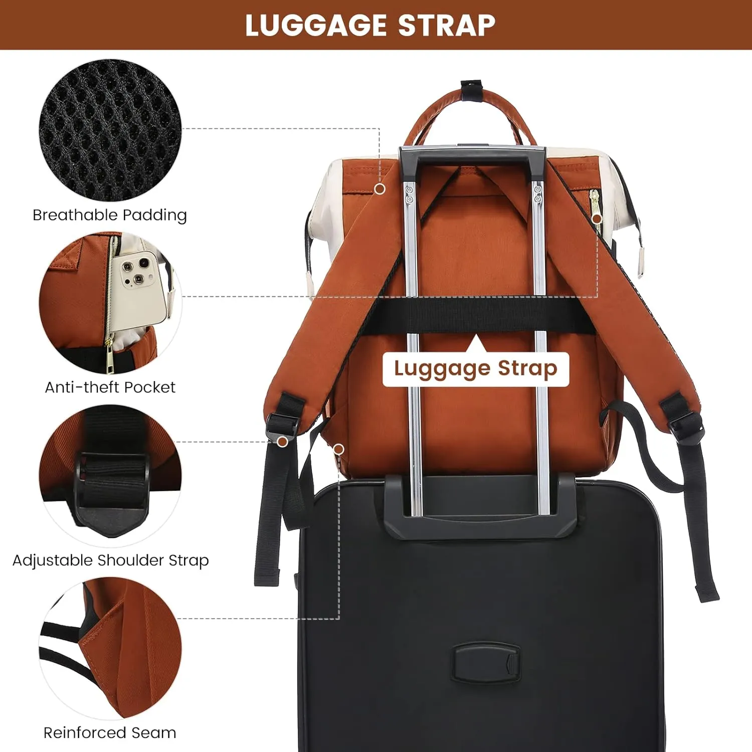 LOVEVOOK Laptop Backpack Purse for Women, 17 Inch Computer Business Stylish Backpacks, Doctor Nurse Bags for Work, Casual Daypack Backpack with USB Port, White-Brown