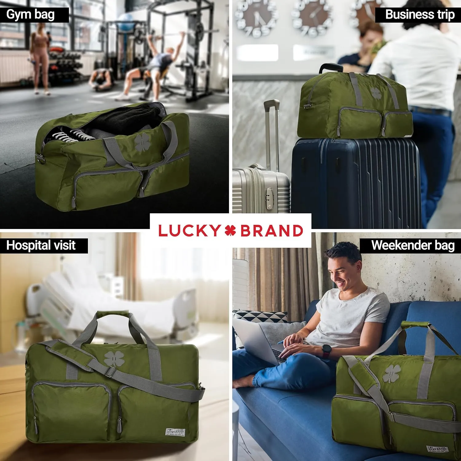 Lucky Travel Duffel Bags 65L, Gym Bag, Travel Bag & Large Duffle Bag for Men, Foldable Overnight Weekender Bags for Women & Men with Adjustable Shoulder Strap, Loden Green