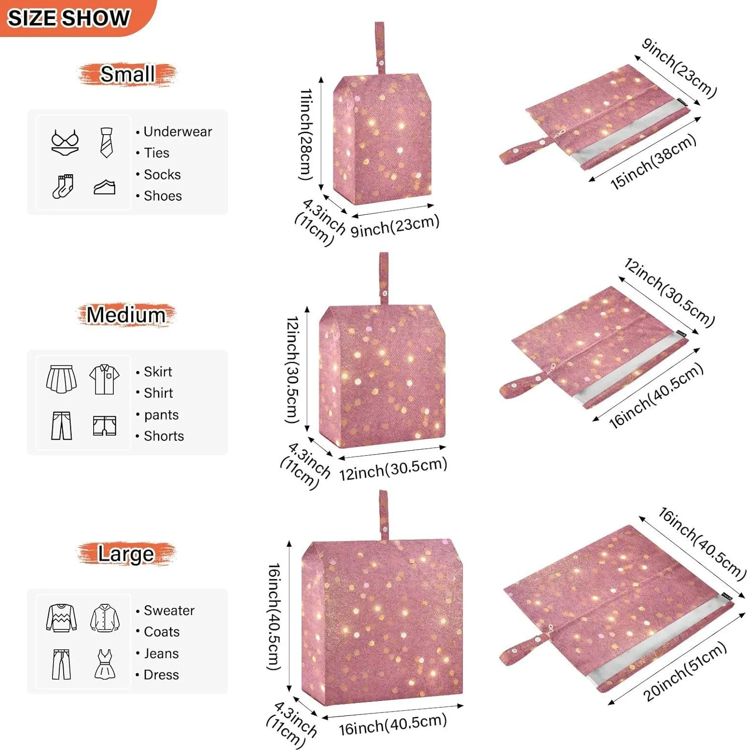 Luggage Space Saver, Luggages Management Personnel, Bright Shiny Dreamy Pink Purple Gold, With Zipper, 3 Set Travel Packing Cubes For Suitcases, Garment Bag Closet Storage