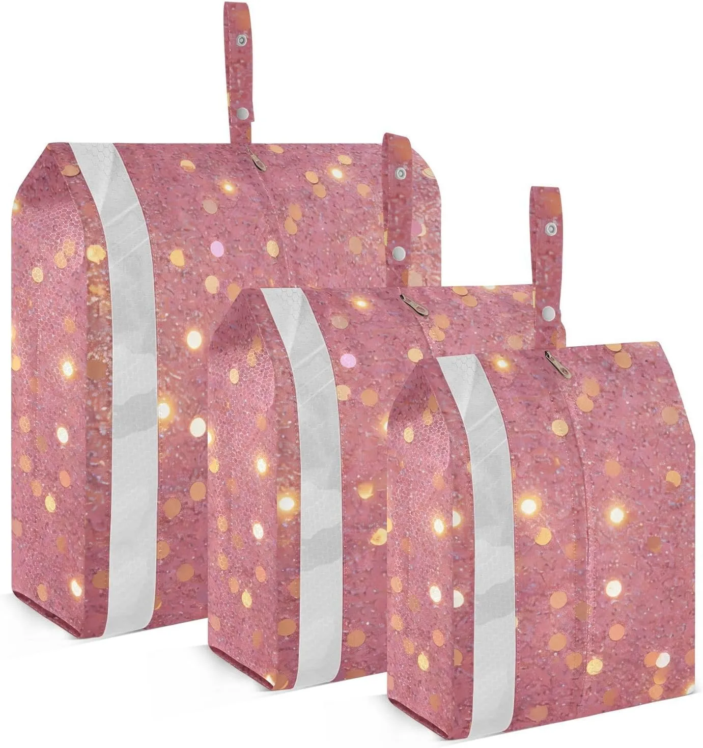 Luggage Space Saver, Luggages Management Personnel, Bright Shiny Dreamy Pink Purple Gold, With Zipper, 3 Set Travel Packing Cubes For Suitcases, Garment Bag Closet Storage