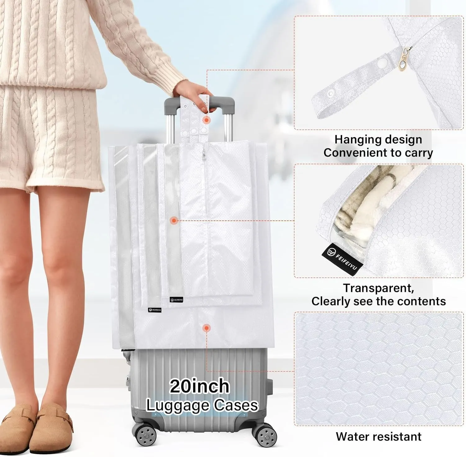Luggage Space Saver, Luggages Management Personnel, White, With Zipper, 3 Set Travel Packing Cubes For Suitcases, Garment Bag Closet Storage