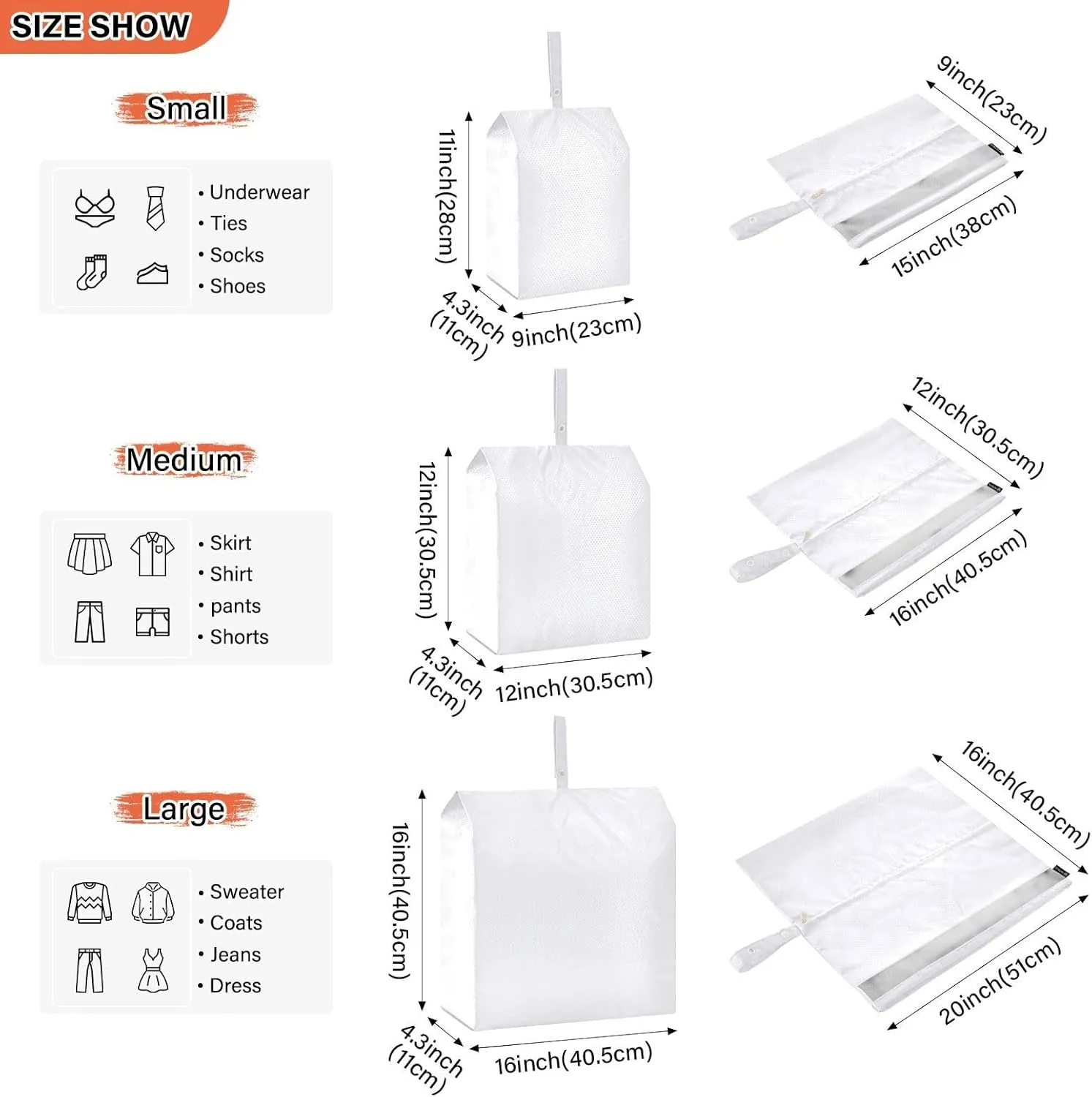 Luggage Space Saver, Luggages Management Personnel, White, With Zipper, 3 Set Travel Packing Cubes For Suitcases, Garment Bag Closet Storage