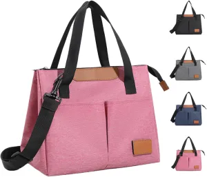 Lunch Bag Women Insulated Lunch Box Reusable Leakproof Large Spacious Cooler Tote for Women Men Adult with Removable Adhesive Decoration for Work Office Travel Picnic(RoseRed)
