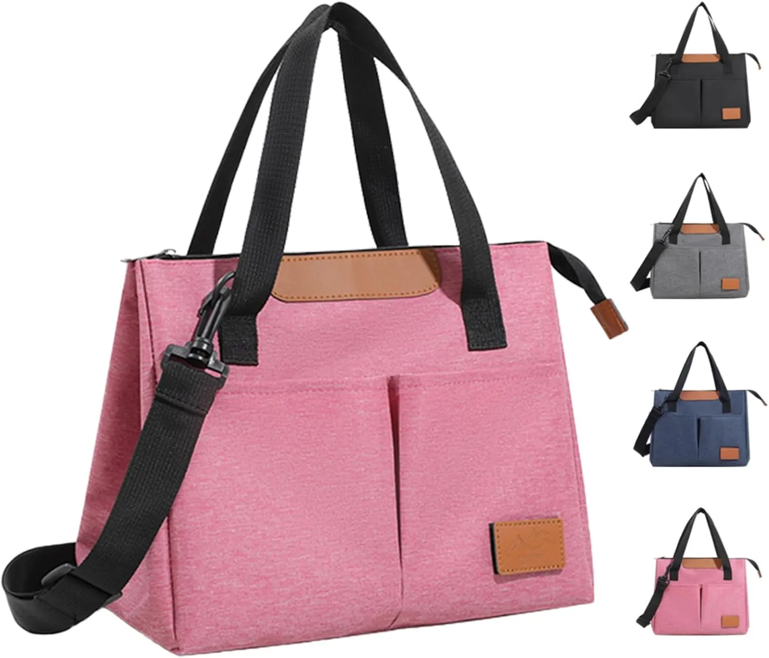 Lunch Bag Women Insulated Lunch Box Reusable Leakproof Large Spacious Cooler Tote for Women Men Adult with Removable Adhesive Decoration for Work Office Travel Picnic(RoseRed)