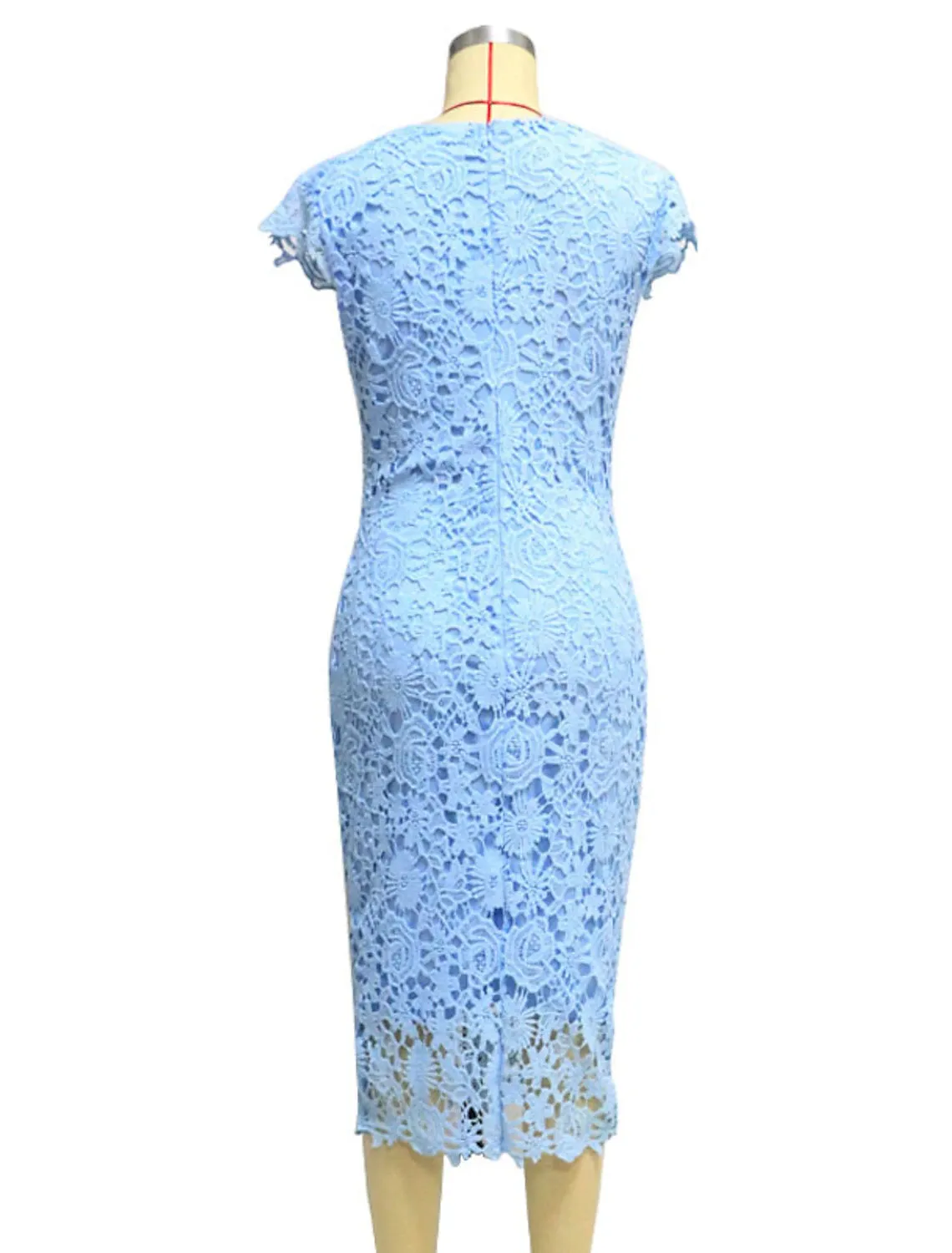 Luolandi Sheath / Column Cocktail Dresses Vintage Dress Wedding Guest Tea Length Short Sleeve Jewel Neck Lace with Lace Insert