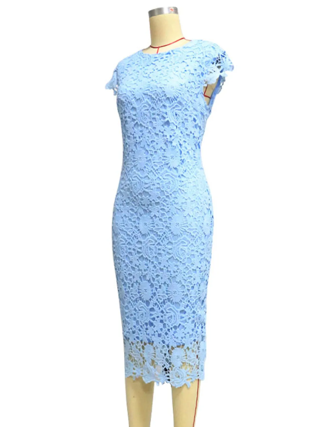 Luolandi Sheath / Column Cocktail Dresses Vintage Dress Wedding Guest Tea Length Short Sleeve Jewel Neck Lace with Lace Insert