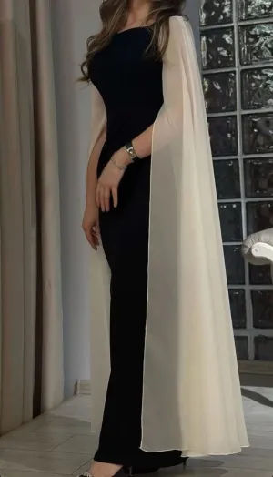 Luolandi Sheath Long Black Evening Dresses With Sleeves Elegant Formal Prom Wedding Party Dress