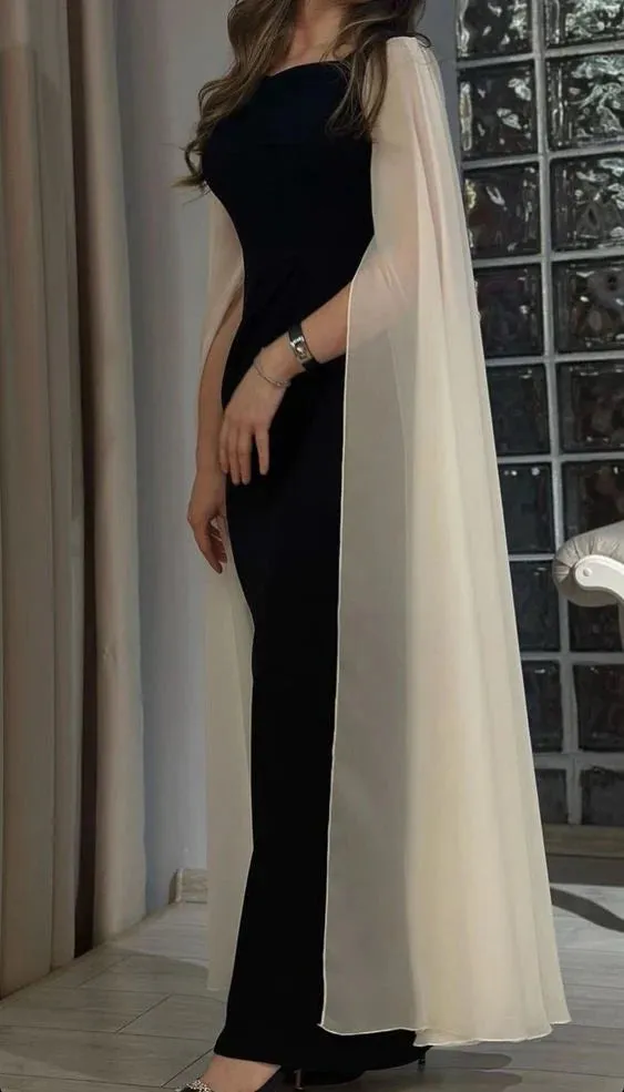 Luolandi Sheath Long Black Evening Dresses With Sleeves Elegant Formal Prom Wedding Party Dress
