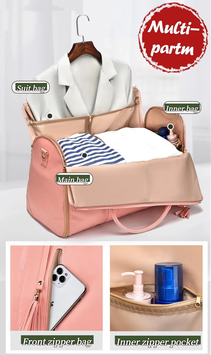 Luux Travel Bags for Women,Men,Folding Roomiest Carry on Travel Bag,Convertable Garment Duffle Bag,Waterproof, Scratch-Resistant, Wear-Resistant, Large Capacity (Beige)